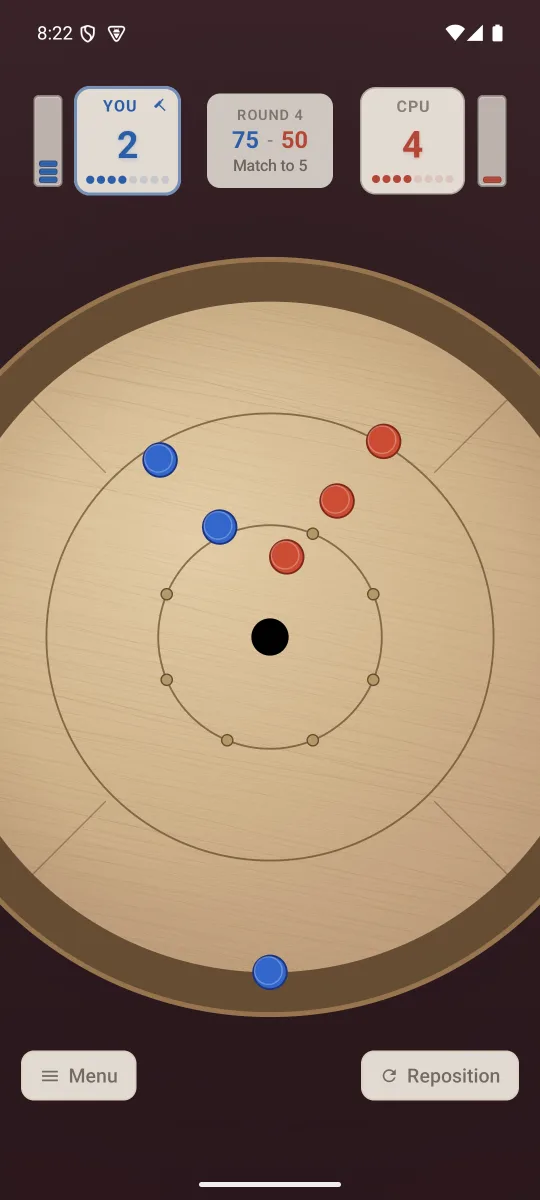 Crokinole 2D Android phone match against a CPU opponent